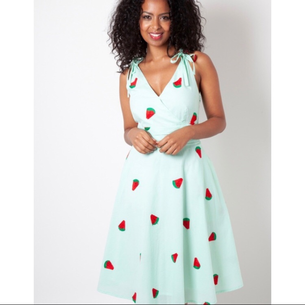 🍉Maureen Embroidered Watermelon Flared Dress Mint